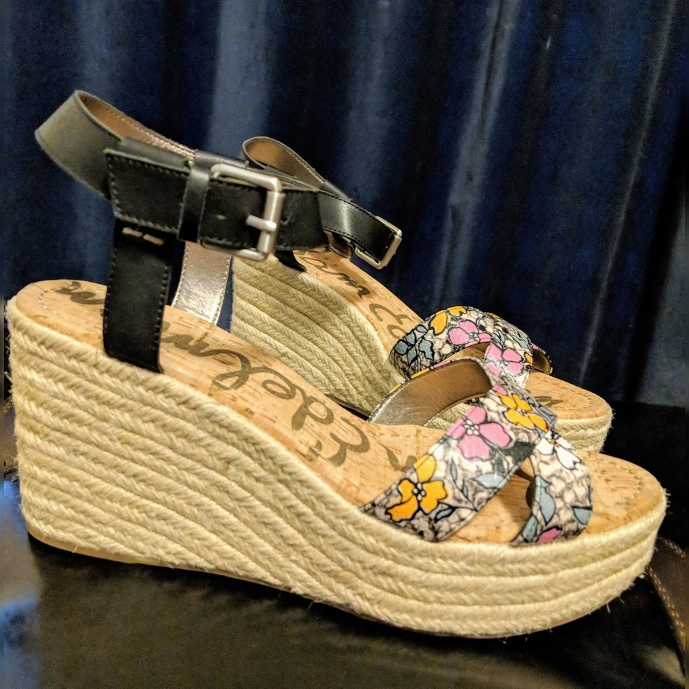 SAM EDELMAN Destin Floral Leather Ankle Strap NWOB